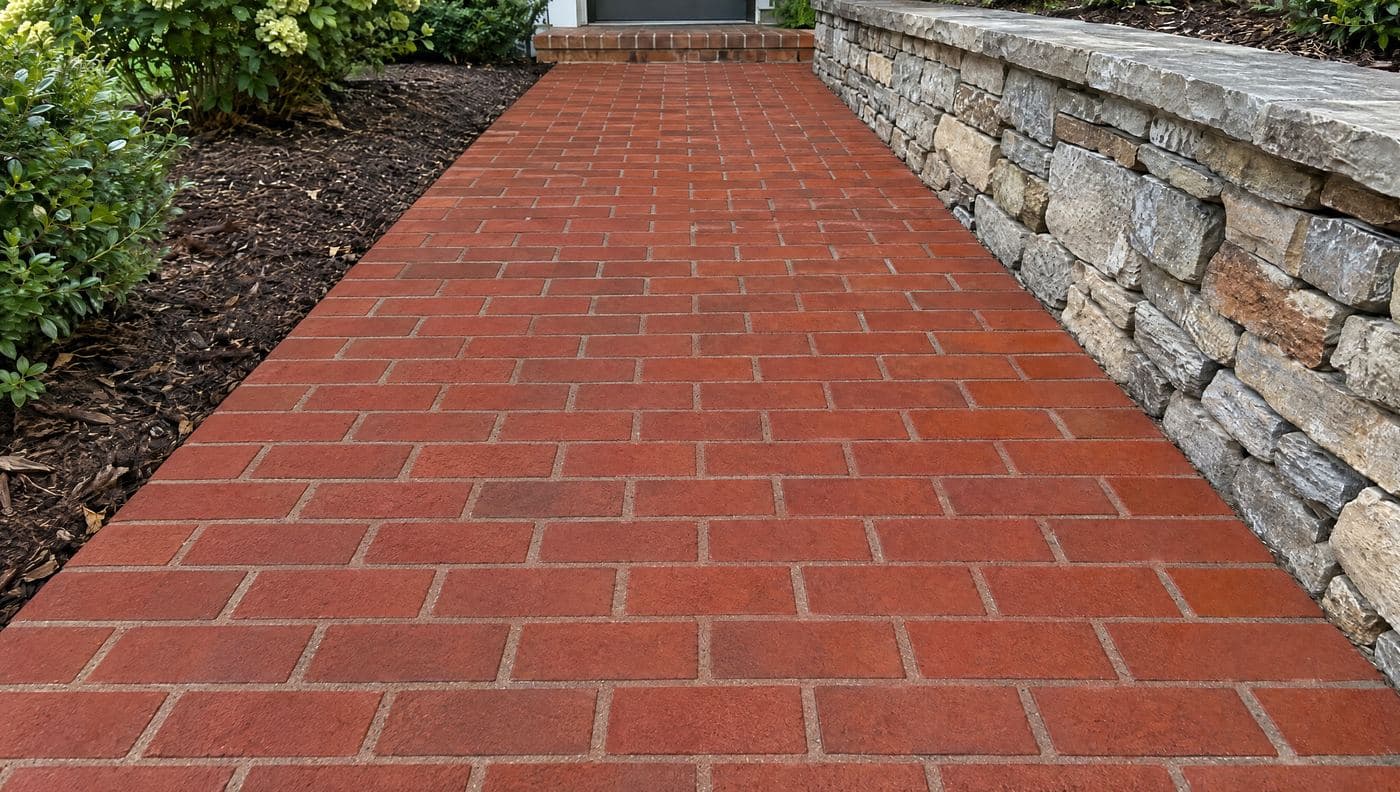 Red brick paver walkway — after