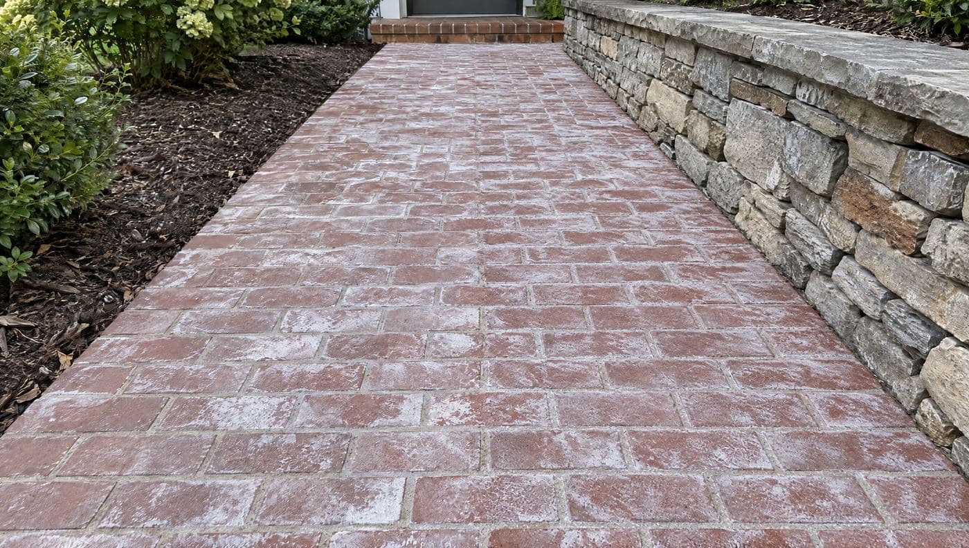 Red brick paver walkway — before
