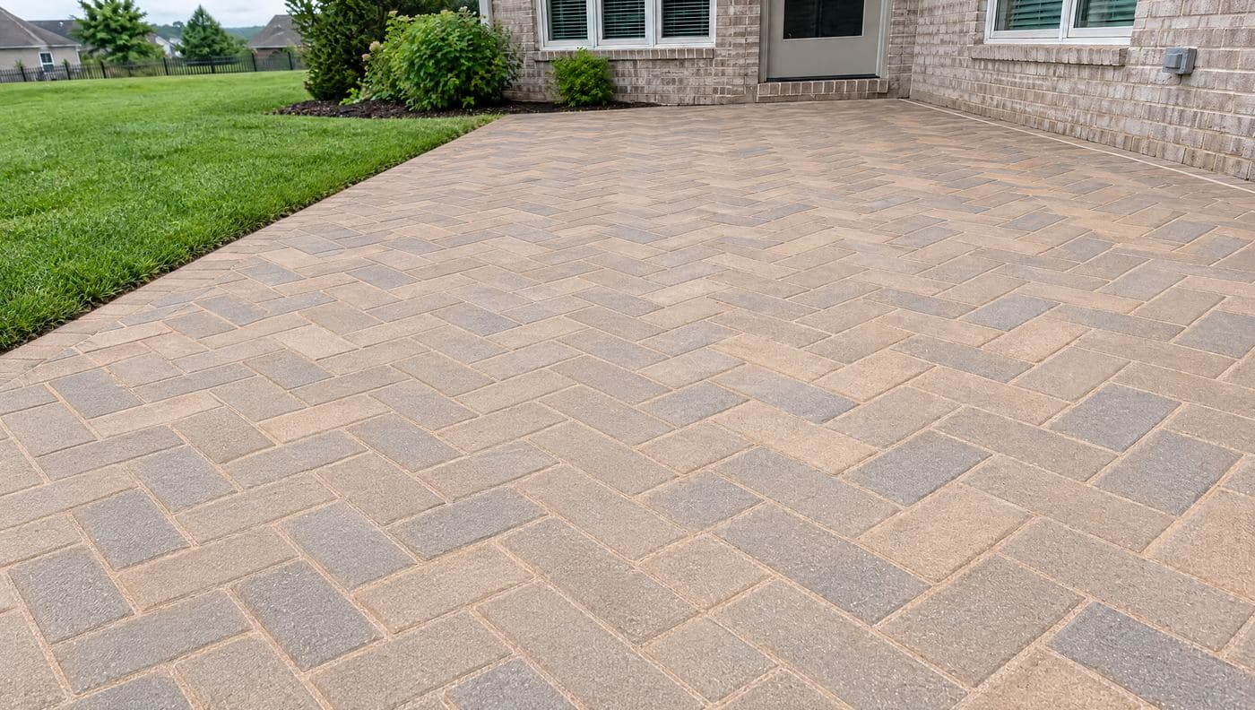 Herringbone paver patio joints — after