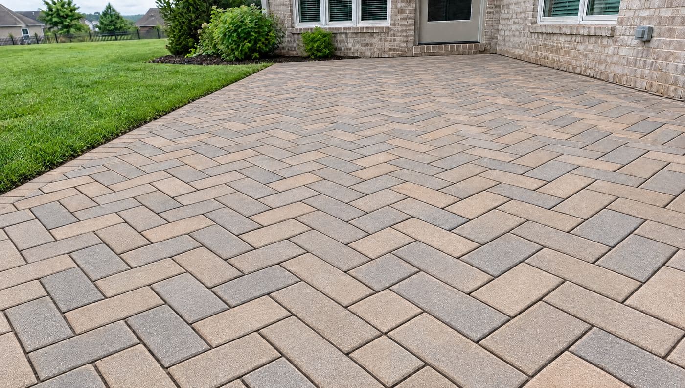 Herringbone paver patio joints — before