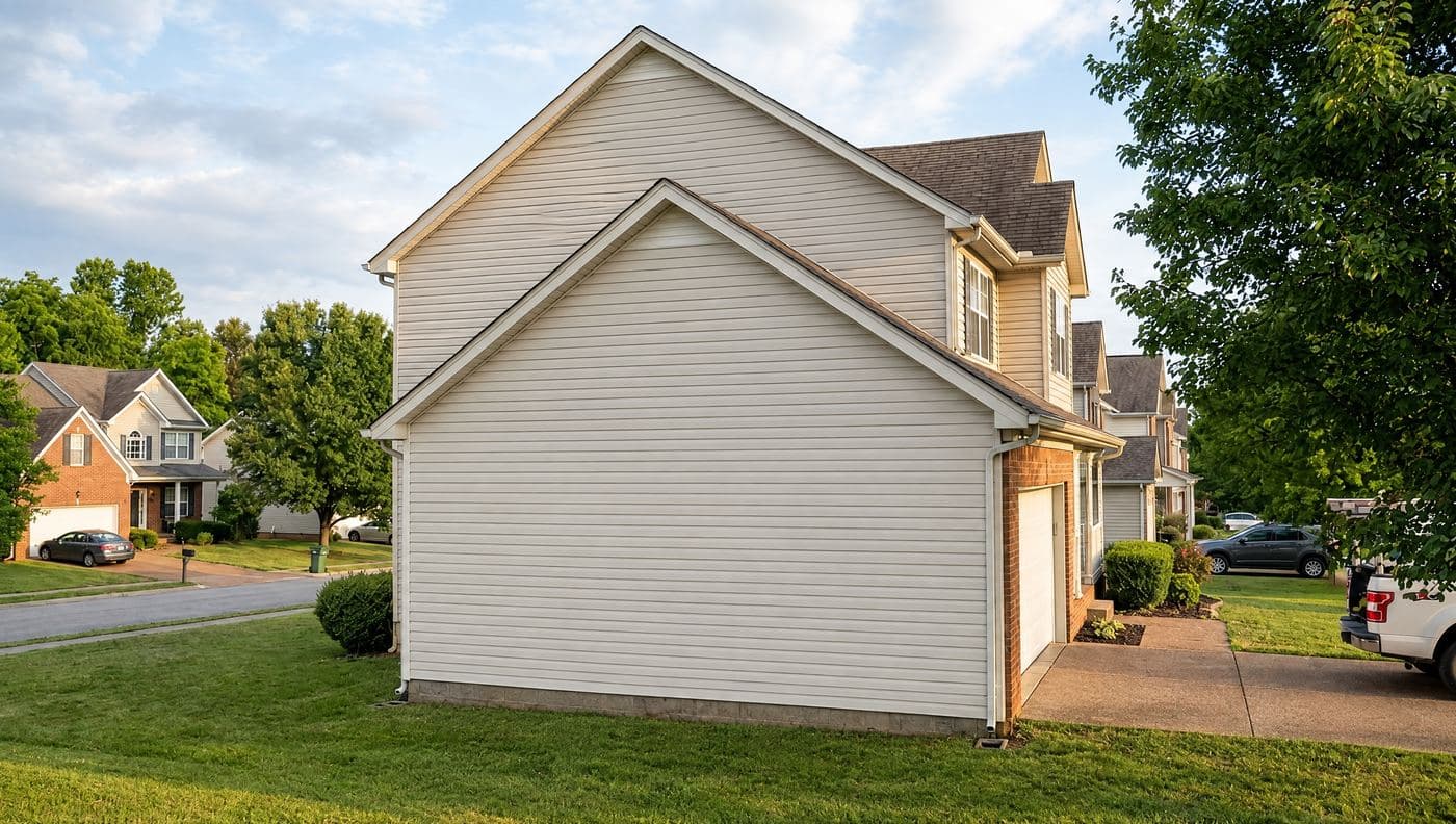 Side wall of a two-story home's vinyl siding — after